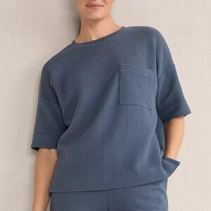 Haven Well Within COTTON BLEND TEXTURED CREWNECK TEE Inidigo Blue Size Mesdiun